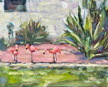 Pink Flamingos in Austin by artist Sue Sakahara